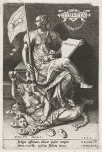Tillid (Fiducia) overvinder hemmeligt bedrag (Tecti doli) Fidvcia (titel på objekt) Dyderne erobrer lasterne (serietitel) af Johann Sadeler (I)