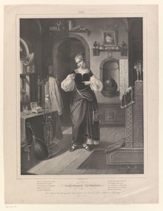 Interiør med kvinde med ring i hånden Goldschmieds Töchterlein (titel på objekt) Guldsmedens datter (serietitel) af Johann Sprick