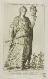 Calliope, Muse of Epic Poetry, plade 12 fra Parnassus Biceps af Johann Theodor de Bry