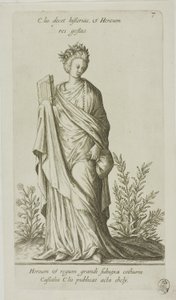 Clio, historiens muse, plade 7 fra Parnassus Biceps af Johann Theodor de Bry