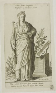Erato, Muse of Lyric Poetry, tallerken 11 fra Parnassus Biceps af Johann Theodor de Bry