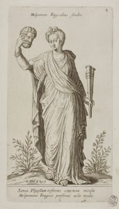 Melpomene, Muse of Tragedy, plade 8 fra Parnassus Biceps af Johann Theodor de Bry
