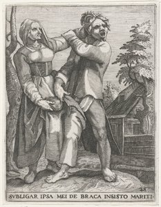 Strijd om de broek JEG VIL BINDE MIG PÅ MIN MANDS INSISTERENDE BUKSER (titel på objekt) Secular Emblems, 1596 (serietitel)