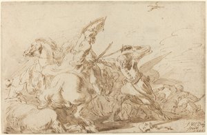 En kamp mellem orientalsk kavaleri og soldater, 1636.
