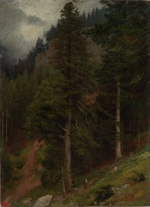 Skråning i granskov af Johann Wilhelm Schirmer