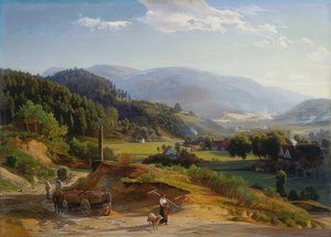 Landskab med smedje. 1855/56