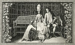 Den unge Werthers sorger, gravering inspireret af roman af Johann Wolfgang von Goethe (1749-1832), Tyskland, attende århundrede