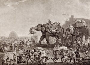 Ambassade af Hyderbeck til Calcutta, fra vesiren af Oude, via Patna, i år 1788, for at møde Lord Cornwallis, pub.c.1800 (mezzotint) af Johan Joseph Zoffany