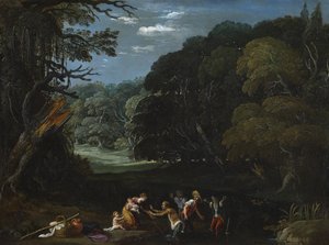 Latona ændrede de lykiske bønder til frøer (efter Elsheimer?) af Johann or Hans (attr.to) Konig