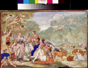 Bortførelsen af ​​Europa. Europas voldtægt. Maleri af Johannes Koenig (1586-1632/1635)