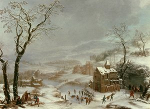 Vinterscene nær floden Flustal af Johann the Yngr. Dallinger von Dalling