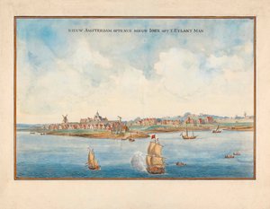New York fra havet i det 17. århundrede. af Johannes (after) Vingboons