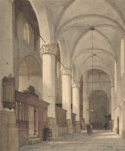 Hvælvet Sideskib af en Kirke, med Figurer, 1800-tallet.