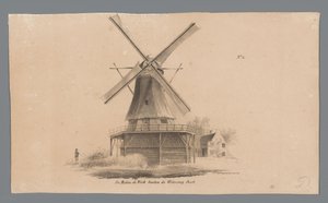 Udsigt over vindmøllen De Vink uden for Weteringpoort Windmill de Vink uden for Wetering Poort (titel på objekt) af Johannes Cornelis van Pappelendam
