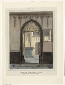 Udsigt over graven i Stevenskerk i Nijmegen Udsigt i Grote Kerk i Nijmegen med Katarina af Bourbons grav. (titel på objekt) Nymegen. (serietitel på objekt)