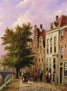 En kanalscene i Tyskland (olie på træ) af Johannes Franciscus Spohler