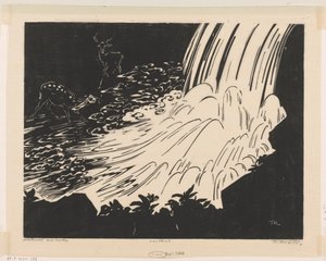 Vandfald med rådyr (original titel på objektet) af Johannes Frederik Engelbert ten Klooster (signed by artist)