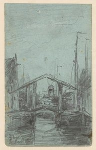 Udsigt over Dordrecht med vindebro af Johannes Gijsbert Vogel