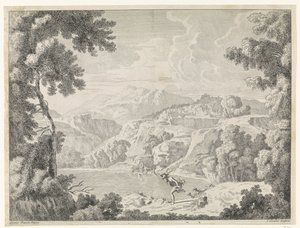 Actaeon bliver forvandlet til en hjort af den badende Diana Landskaber efter Gaspar Poussin (serietitel) af Johannes Glauber