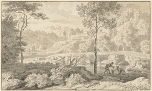 Arkadisk Landskab med Figurer ved en Sø af Johannes Glauber