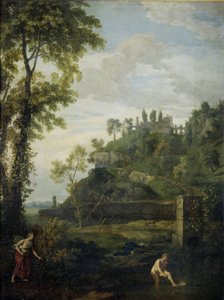 Arkadisk Landskab med Salmacis og Hermafroditus af Johannes Glauber