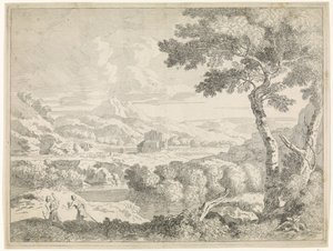 Bakket landskab med hyrder Landskaber efter Gaspar Poussin (serietitel) af Johannes Glauber