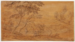 Landskab med figurer ved et vandløb af Johannes Glauber