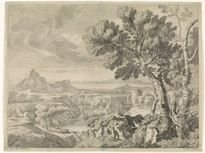 Landskab med kløft og vandfald Landskaber efter Gaspar Poussin (serietitel) af Johannes Glauber
