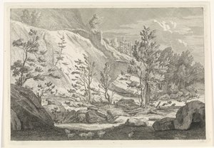 Kløft med en flok får Landskaber i Chartreuzerbjergene (serietitel) af Johannes Glauber