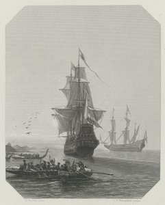 Abel Tasmans ankomst til New Zealand, 1642-1643, ca 1865 af Johannes Heinrich Maria Hubert Rennefeld
