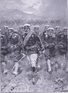Et angreb på det japanske infanteri, illustration fra Cassells History of the Russo-Japanese War Vol 1, ca. 1900