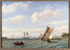 Fiskerbåd i en flodmunding af Johannes Hermann Barend Koekkoek