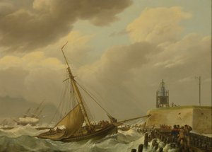 Skibe i stormfulde hav af Johannes Hermanus Koekkoek
