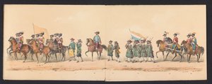 Historisk procession af studerende fra Groningen University of Applied Sciences, 1850 (plade 2) Udklædt fremstilling af indgangen til Maurits, Prins af Orange, Greve af Nassau osv. og Willem Lodewijk, Greve af Nassau, i Groningen i år 1594, af H.H. af Johannes Hermanus van de Weijer