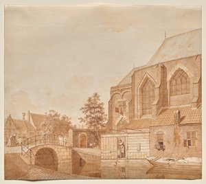 Udsigt over den nye kirke, Delft af Johannes Huibert Prins