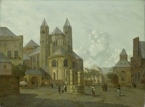 Imaginært bybillede med romansk kirke af Johannes Huibert Prins