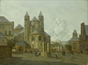 Imaginært bybillede med romansk kirke