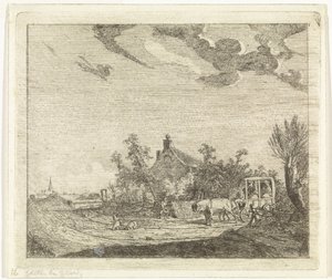 Hest og vogn foran et hus af Johannes Huibert Prins