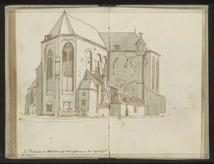 Til højre og bagved Pieterskerk i Utrecht af Johannes Huibert Prins