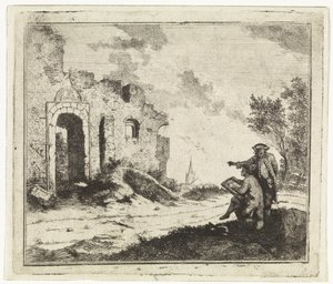 Tegner ved en ruin af Johannes Huibert Prins