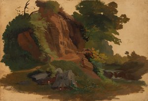 Klippefremspring ved en å i den romerske Campagna, ca. 1835-40. af Johannes Jakob Frey