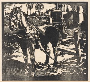 Opspændt vogn hest af Johannes Josephus Aarts (signed by artist)