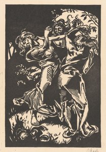 Dansende kvinder med drueklaser og satyr