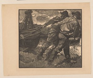 Arbejdere med reb på kysten af Johannes Josephus Aarts