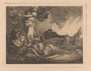 Landskab med hvedemarker, høstmænd, satyr og kvindefigurer af Johannes Josephus Aarts