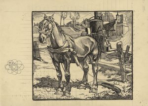 Arbejdshest, hvilende ved en pæledriver af Johannes Josephus Aarts