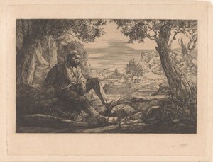 Siddende mand i bakket landskab af Johannes Josephus Aarts