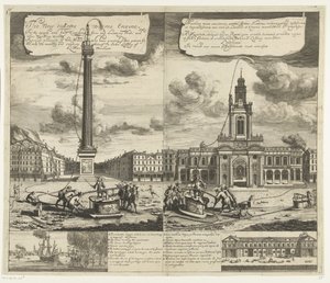 Brug af slangbrandspuiten i London, ca. 1690-1700 Den nye Sukeing Worme Engine Til hurtig og nem slukning af brande og dræning af damme og andet stillestående vand (...) (titel på objektet) Machina nova exuctoria vermi: formis Flammis restinguendi af Johannes Kip