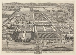 Udsigt over Beaufort House og Chelsea 1699 af Johannes Kip