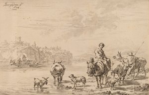Kvinde siddende på et muldyr, 1769.